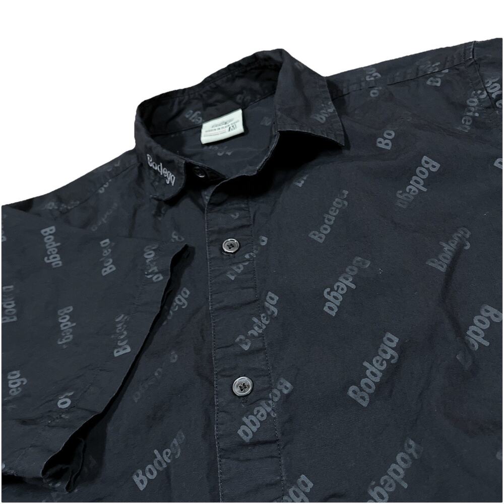 Bodega Short Sleeve AOP Spellout Logo Button Up Shirt Black Size Medium‎